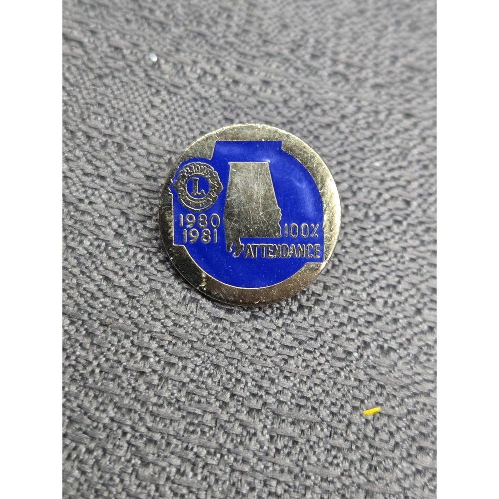 Vintage Lions Club Alabama 100%‎ Attendance Pin 1980 1981 Blue Enamel
